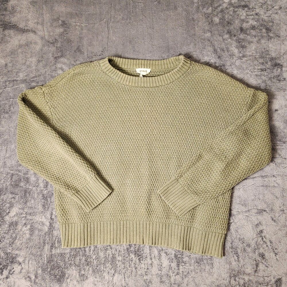 Pact Honeycomb Knit Sweater L Large Olive Green 100% Organic Cotton Crew Neck